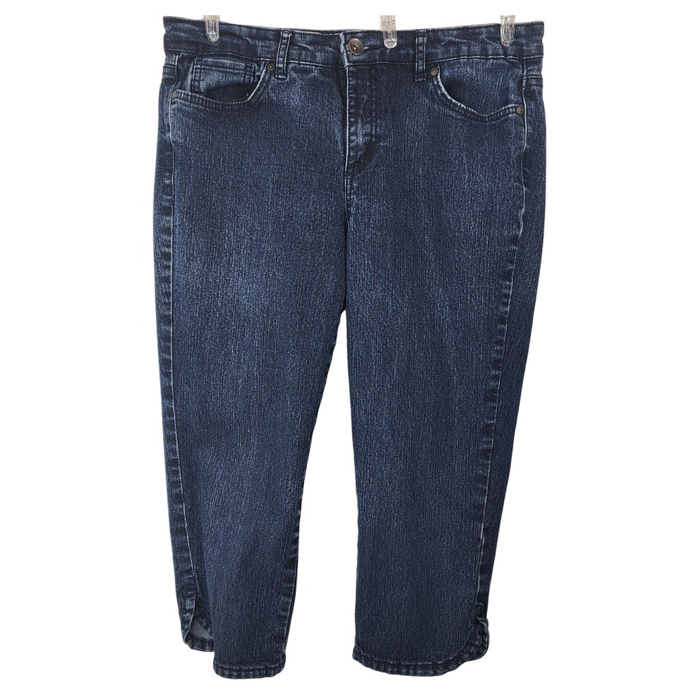 Nine West Jeans‎ Dark Wash Denim Capris 14/32 Split Hem Comfy Weekend Casual